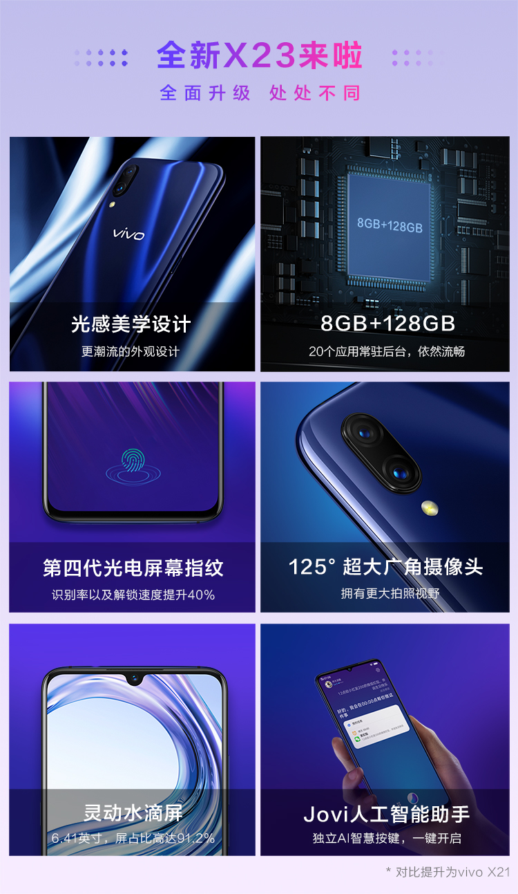 旗舰新品 vivoX23 魅影紫 游戏手机 AI非凡摄影 超大广角 发现更多美